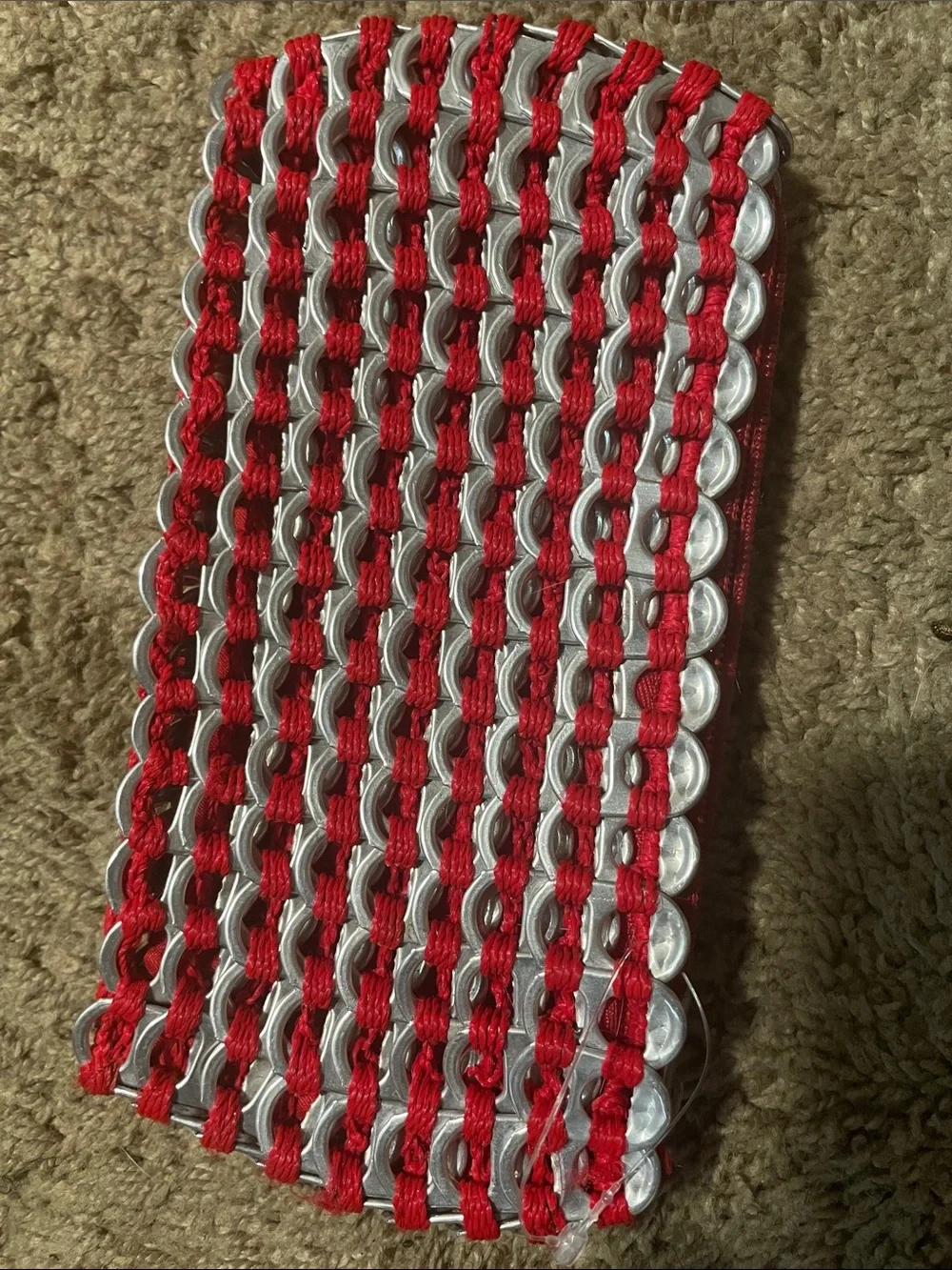 Escada Red and Silver Woven Zip Cosmetic Pouch